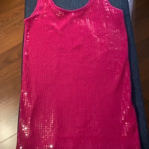 Sequined tank top in deep pink. Scoop neck. Victoria Secret. Size medium.